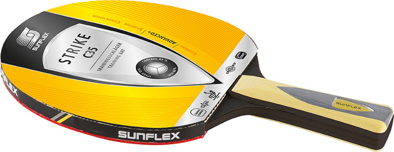 Sunflex Training Table Tennis Racket Strike C35 - with 2.0mm sponge and Taipan covering, ITTF approved - 1 racket
